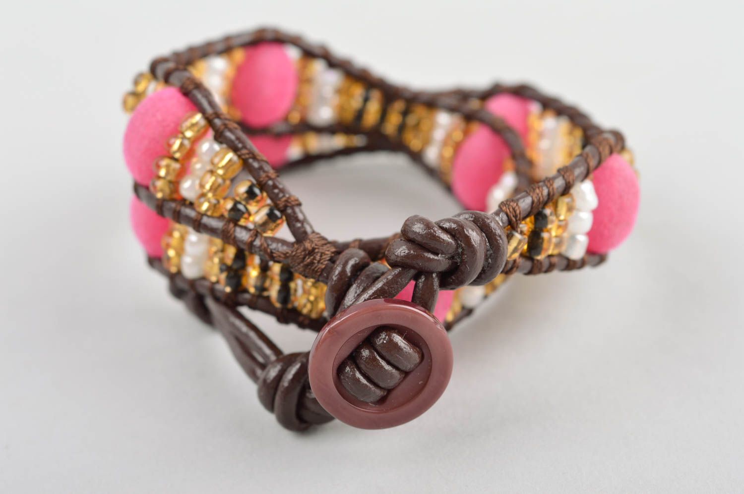 Bracelet perles rocaille Bijou fait main rose design Accessoire femme original photo 3