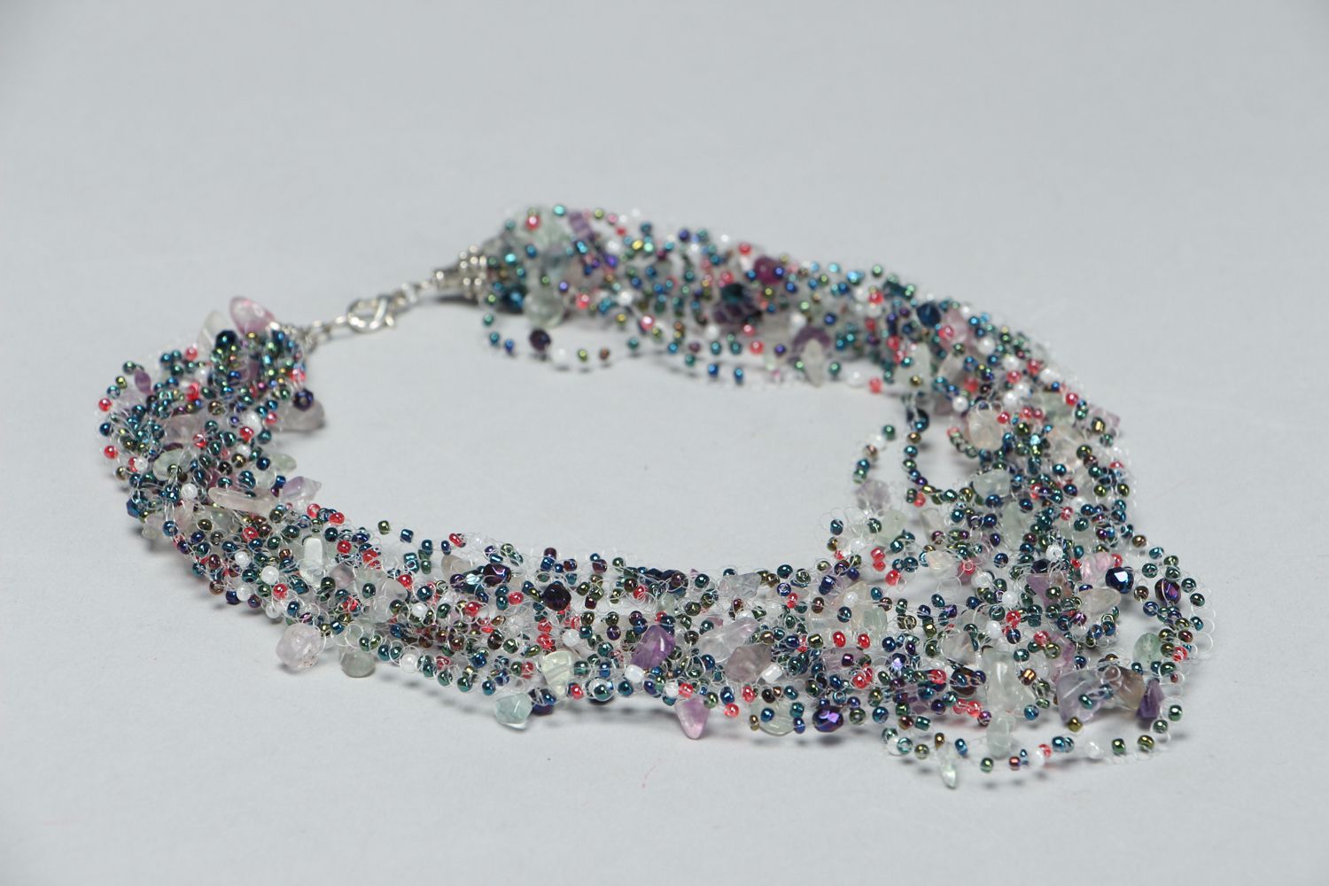 Evening beaded necklace with natural stones  photo 3