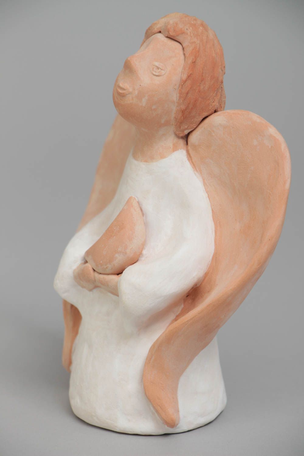 Figurine d'ange en céramique avec un croissant de lune faite main originale photo 2