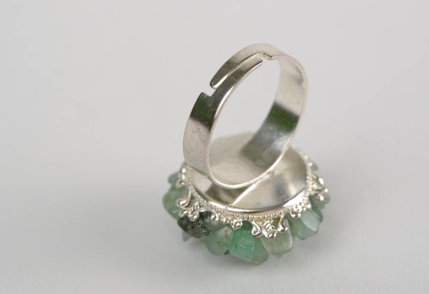 Beautiful women's handmade green ring with natural nephrite stone photo 5