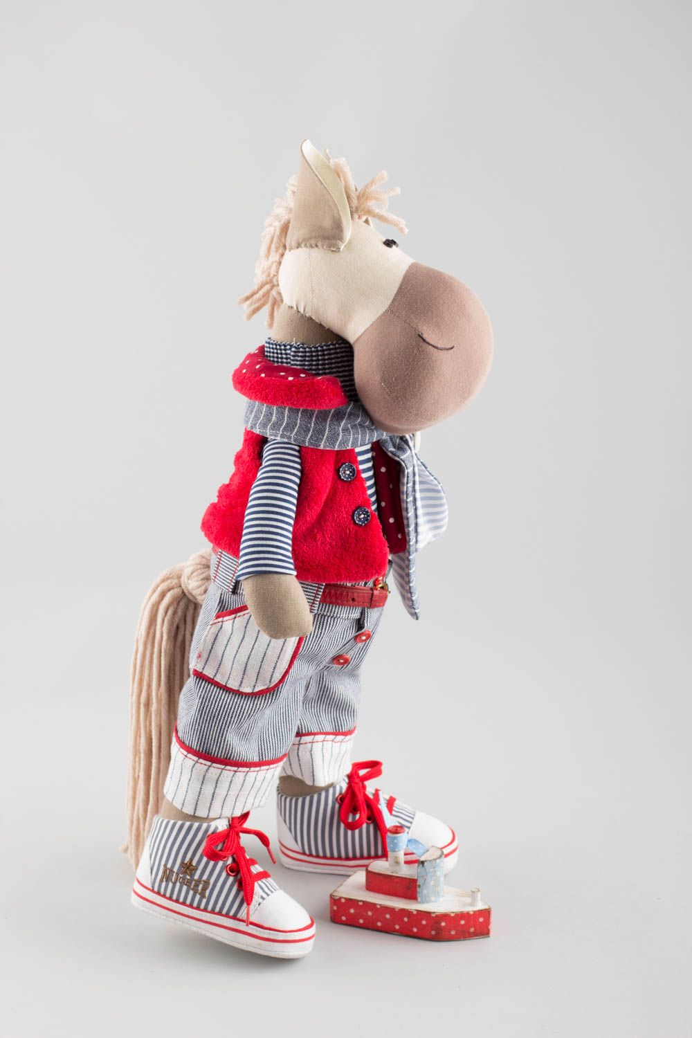 Toy Horse Sailor handmade fabric beautiful stylish interior doll for children photo 3