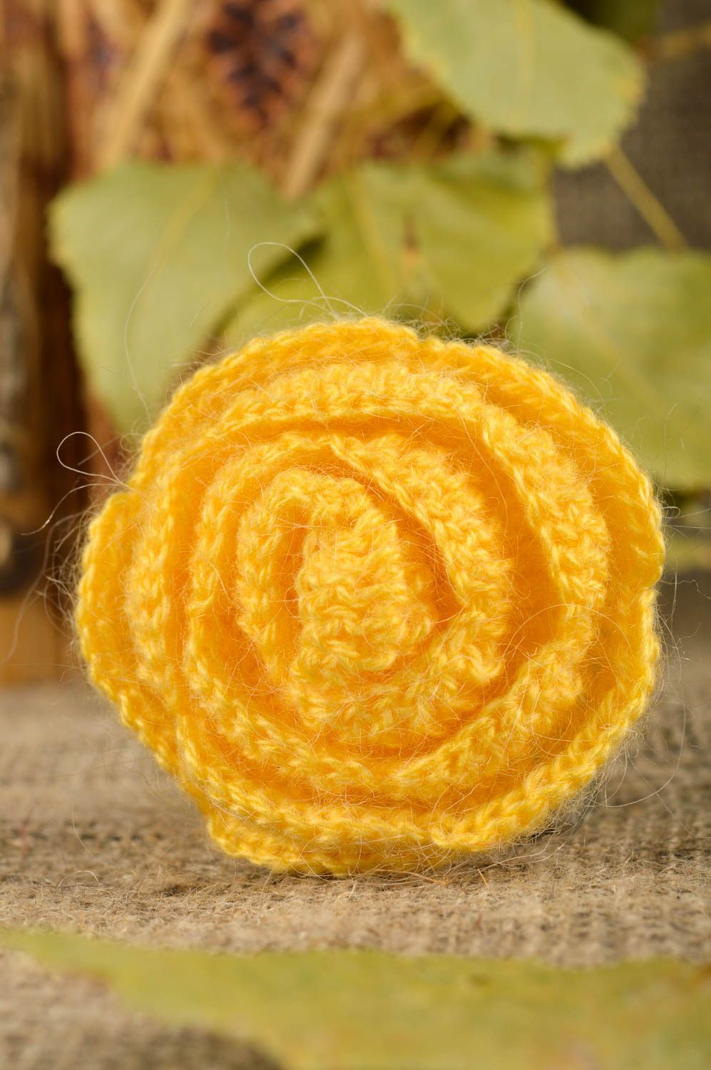 Handmade crocheted hair tie unusual yellow accessory textile hair tie photo 1