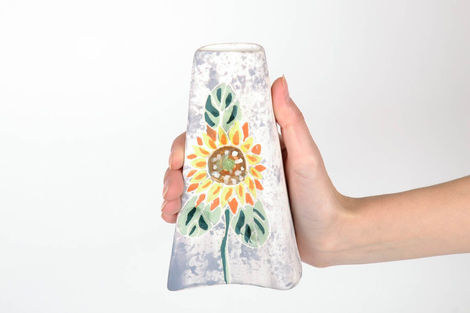 6 inches tall handmade vase décor with sunflower painting 0,6 lb photo 2