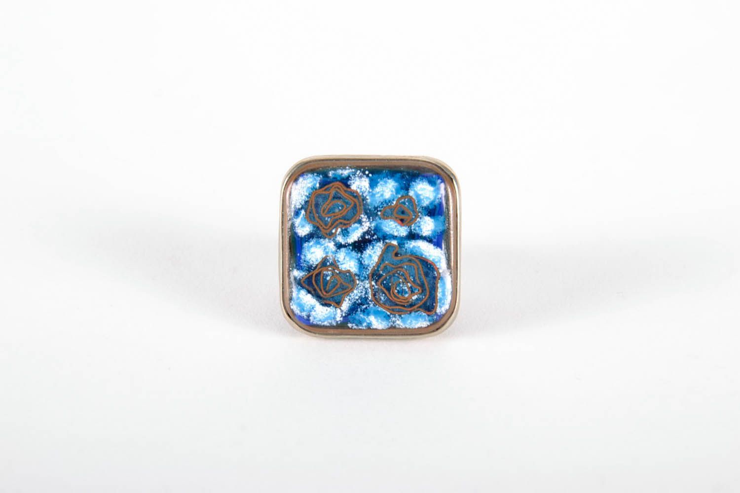 Massiver Ring aus Kupfer Blaue Blumen foto 2
