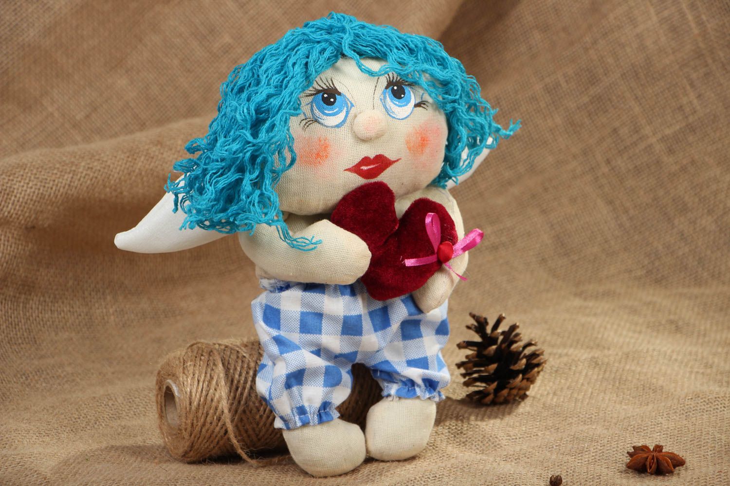 Мягкая игрушка ангел с голубыми волосами фото 5