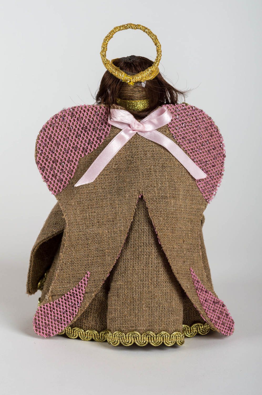 Jolie poupée décorative en toile de sac et papier faite main originale Ange photo 3