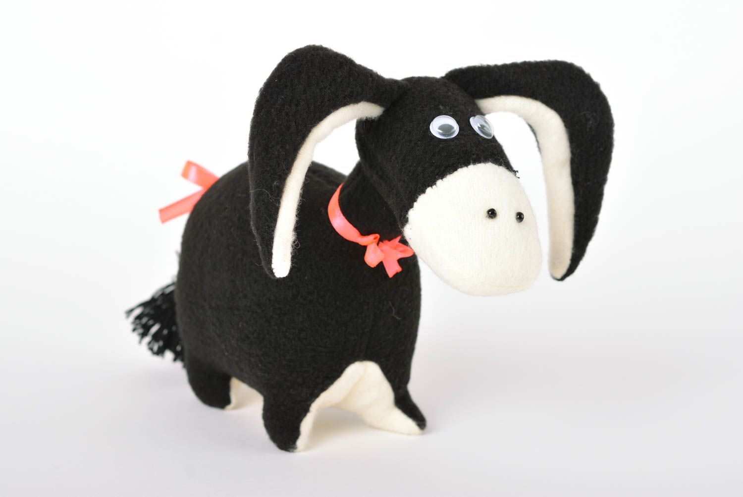 Peluche âne Jouet fait main petit noir-blanc joli en tissus Cadeau pour enfant photo 1