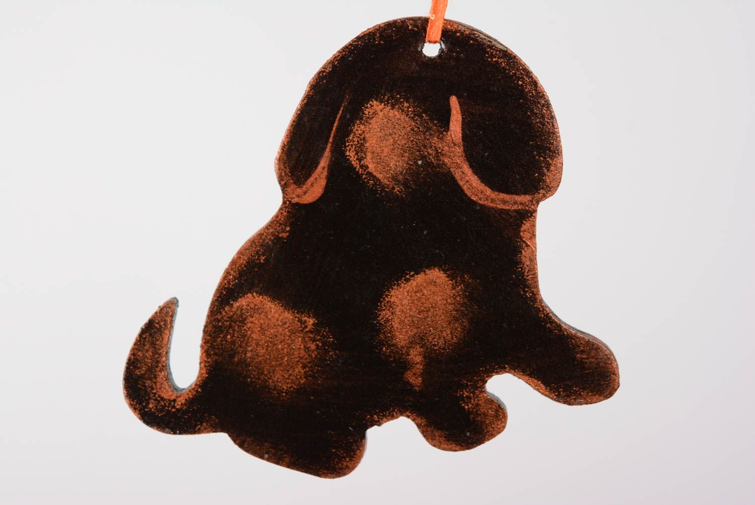 Beautiful handmade interior pendant painted with acrylics in the shape of chocolate dog photo 3