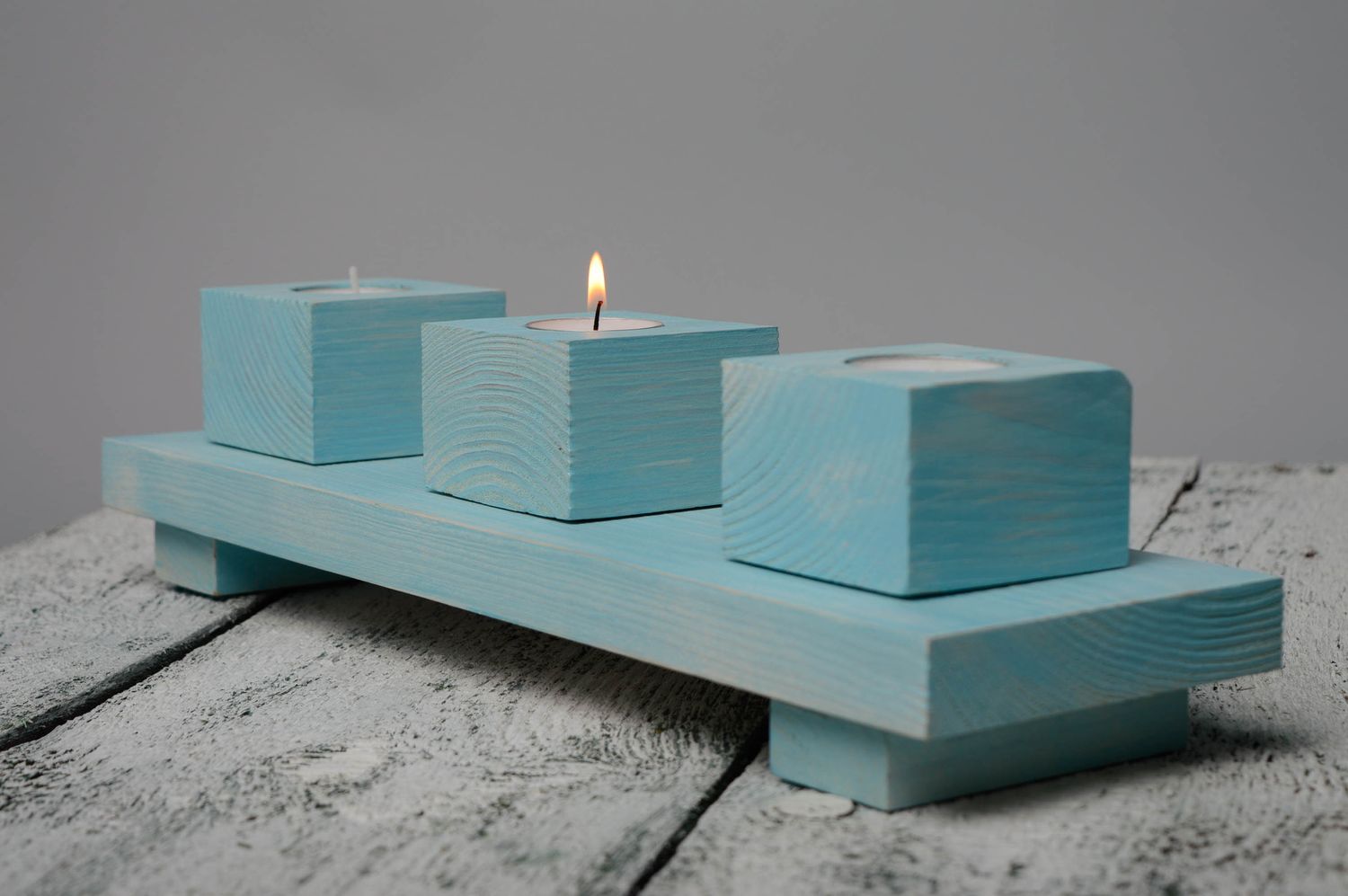 Painted wooden holder for three candles photo 1