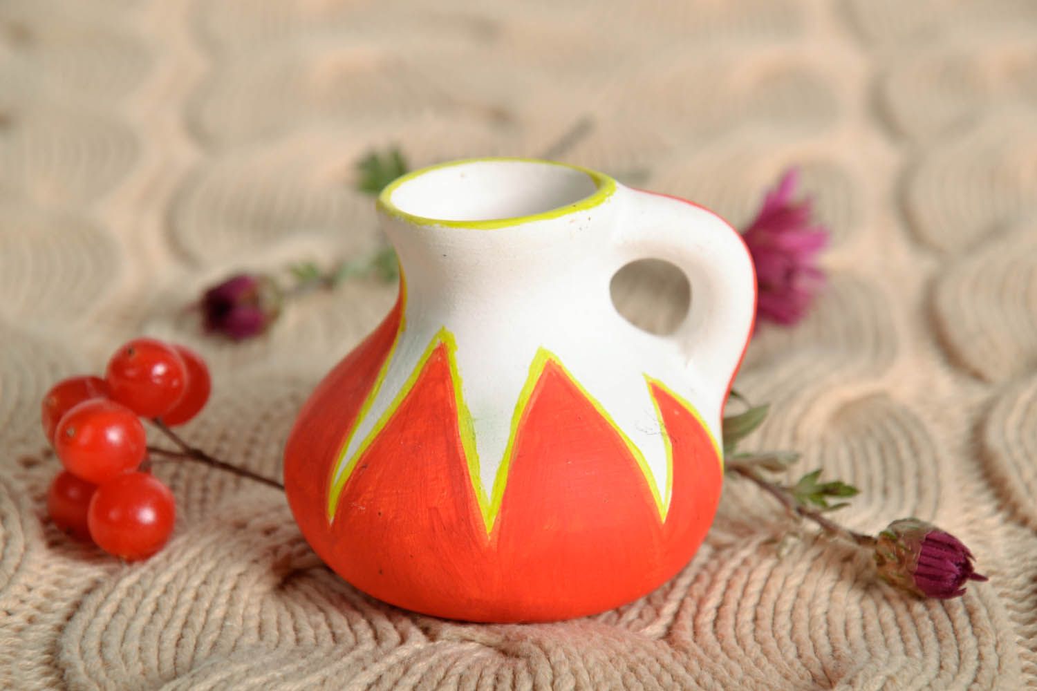 2 inches ceramic clay jug in orange and white shelf figurine 0,1 lb photo 1