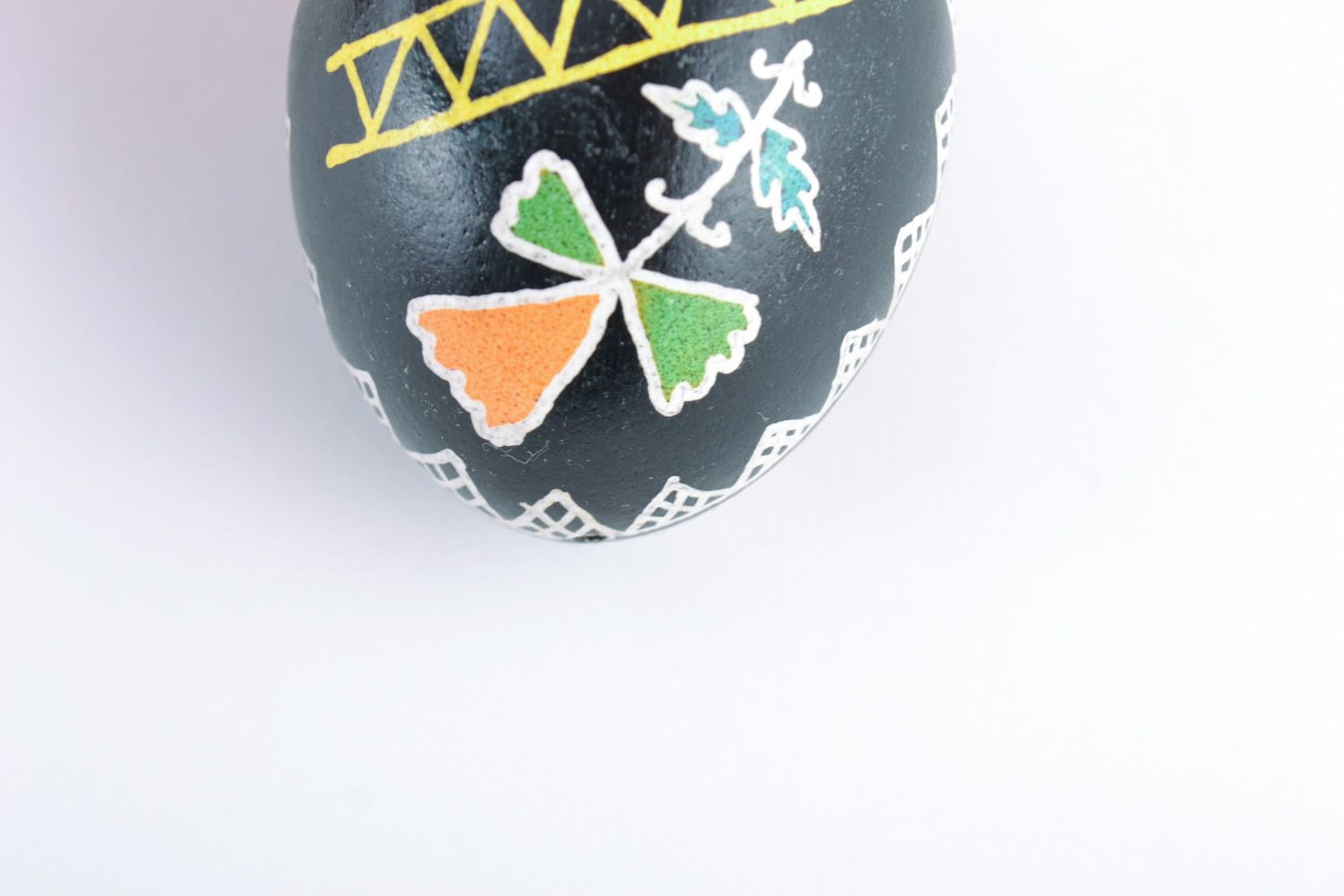 Beautiful handmade painted black chicken Easter egg with floral motives for home decor photo 4