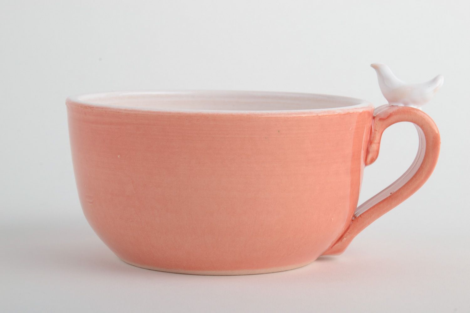 10 oz glazed pink and white flat coffee cup with handle  photo 2