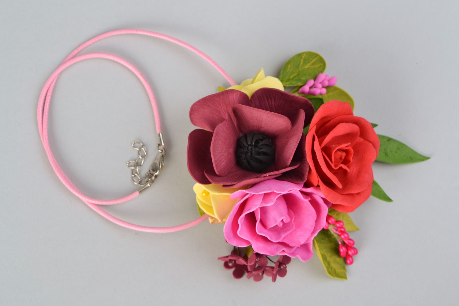 Collier avec fleurs en foamiran fait main élégant original cadeau pour femme photo 5