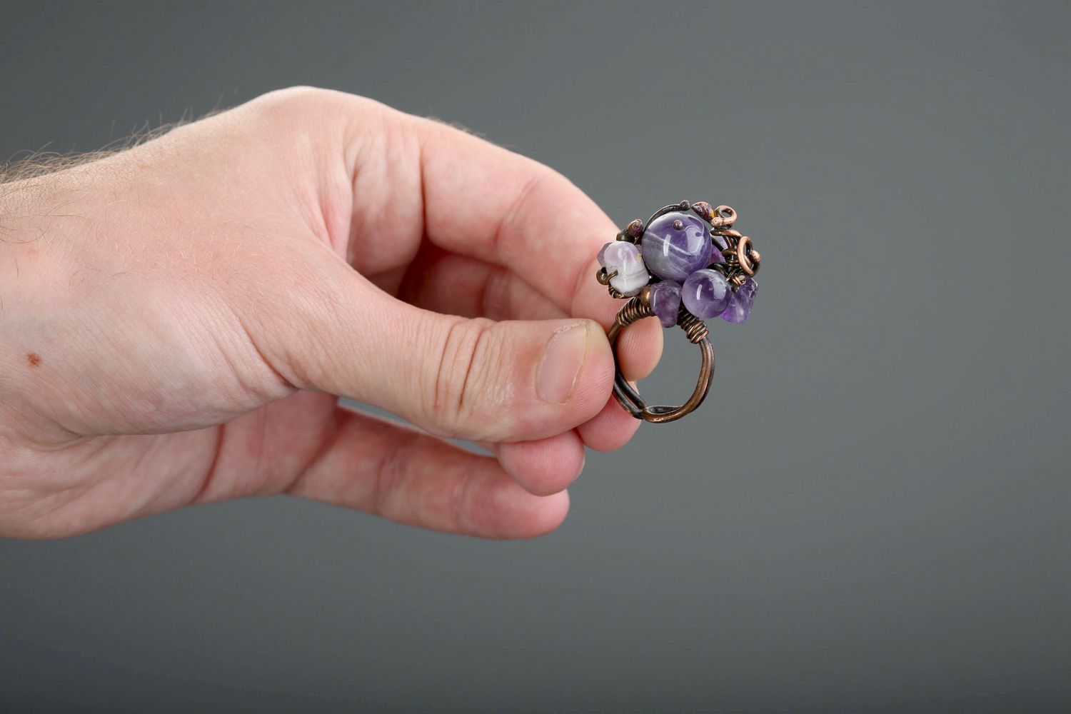 Ring from copper with amethyst photo 3