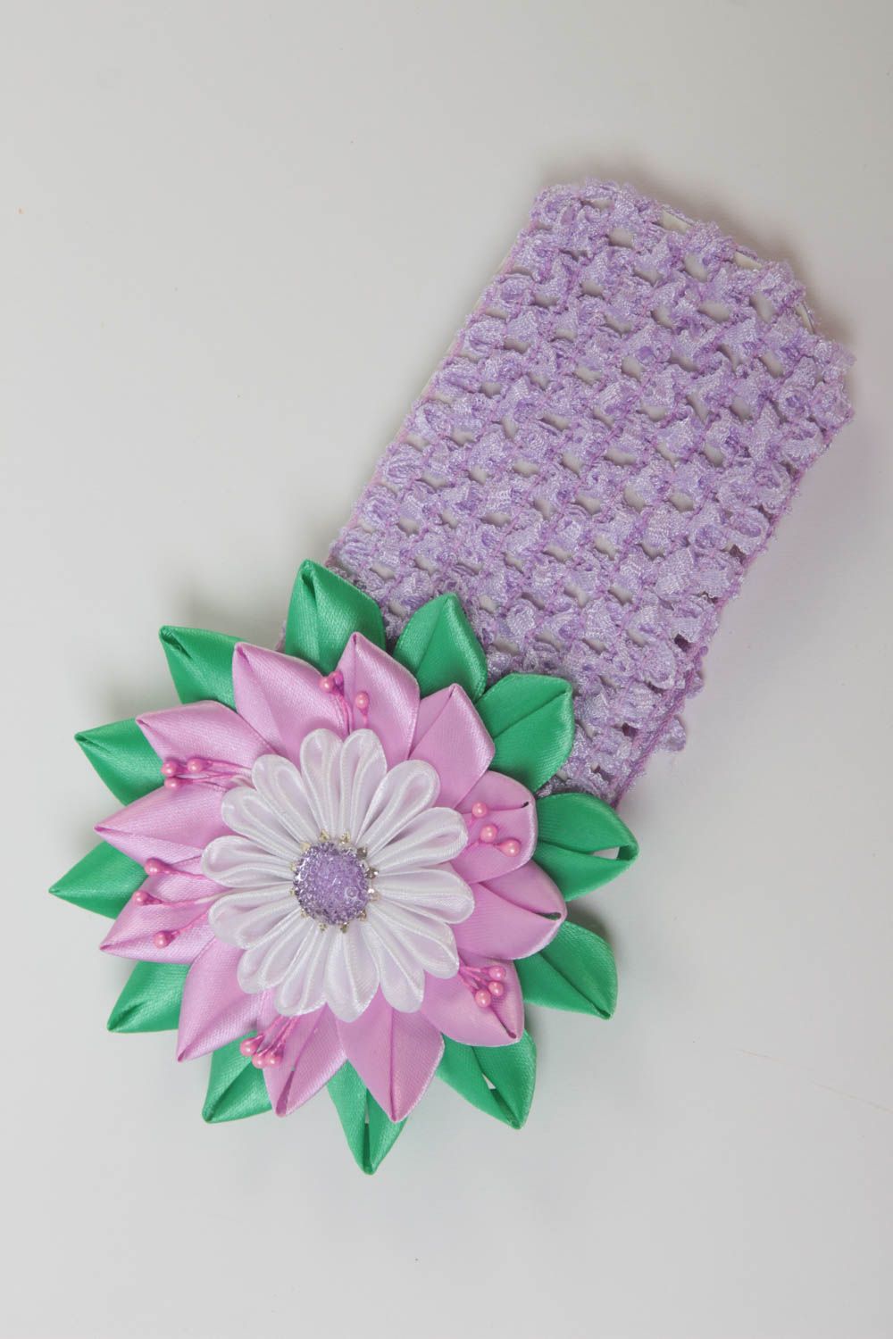 Фиолетовая повязка на голову с цветком хенд мейд стильный аксессуар для модниц фото 2