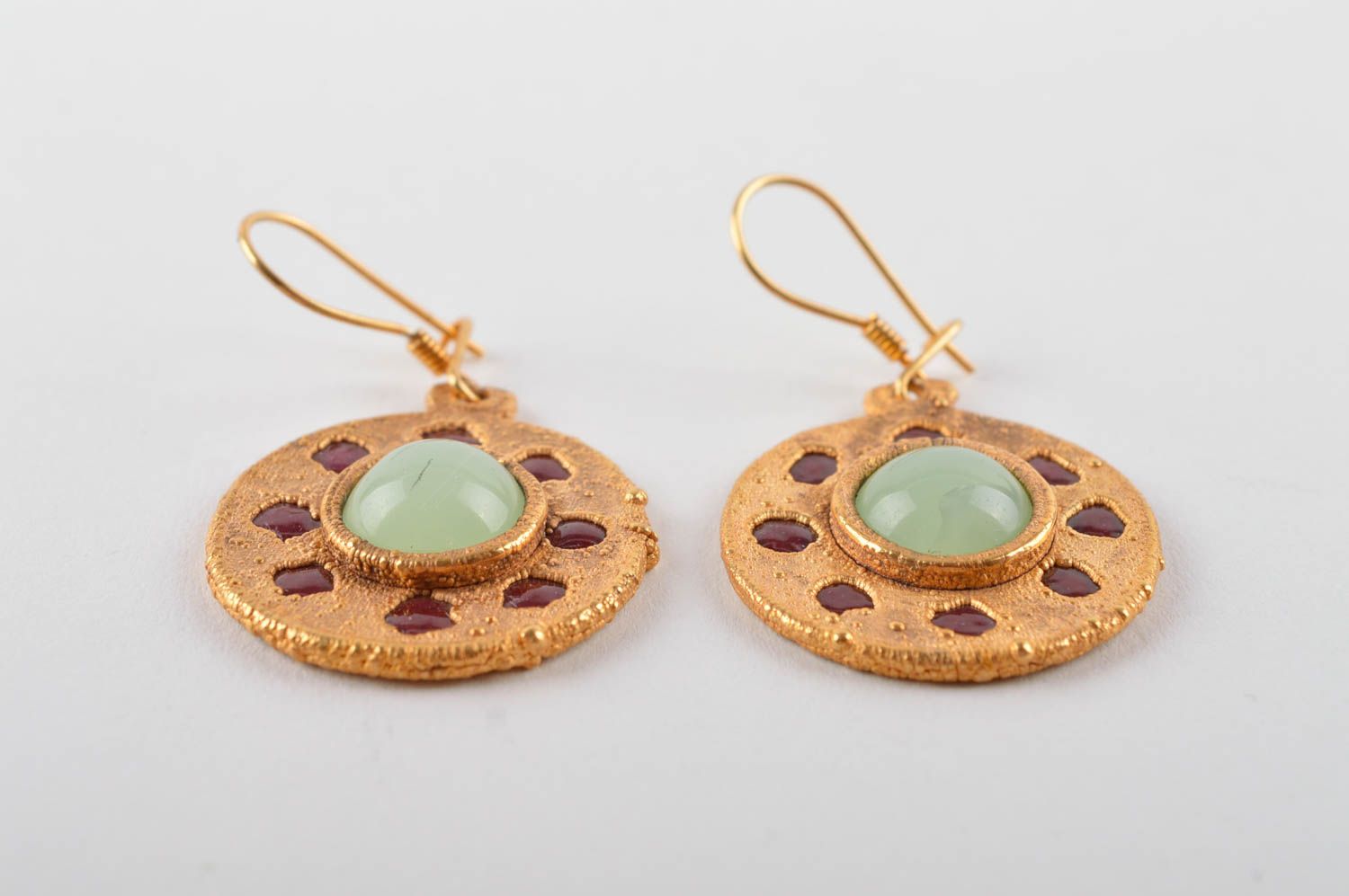 Round handmade copper earrings metal earrings gemstone earrings for girls photo 4