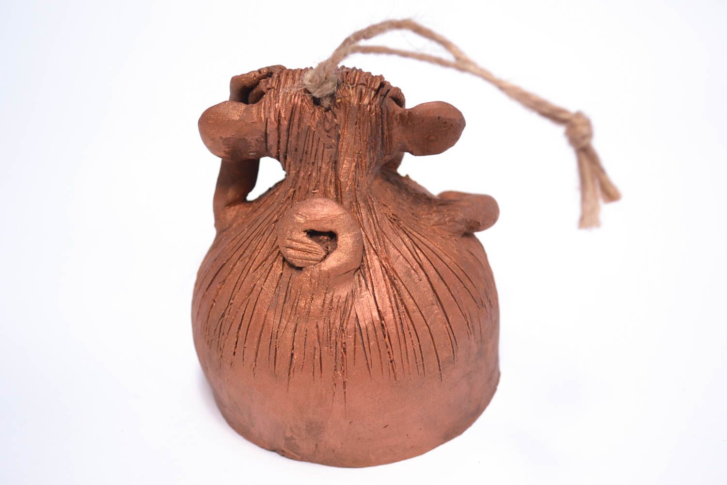 Колокольчик из глины ручной работы авторская керамика обезьянка глиняный сувенир фото 4