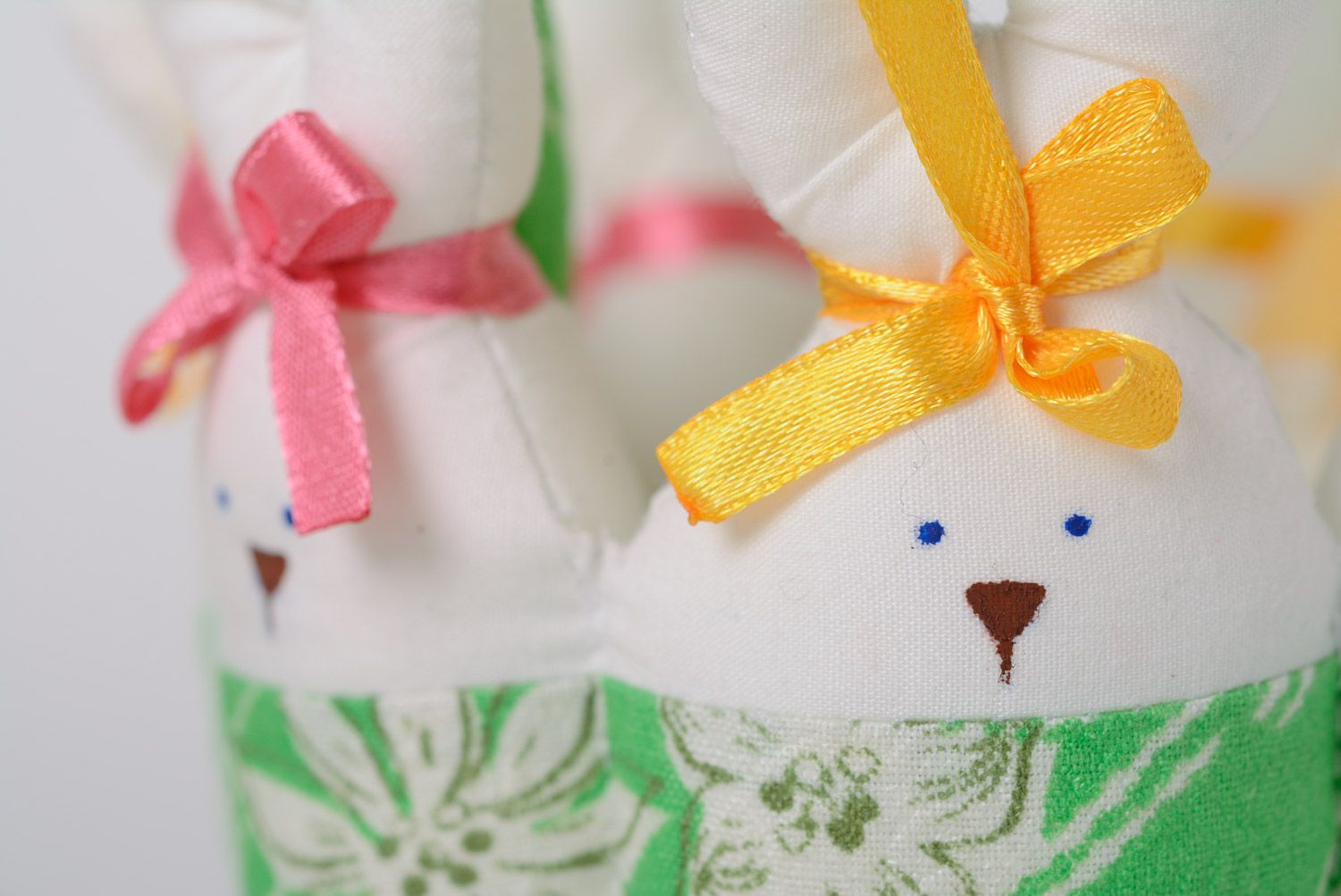 Handmade cotton fabric soft toy Easter basket with decorative eggs photo 3