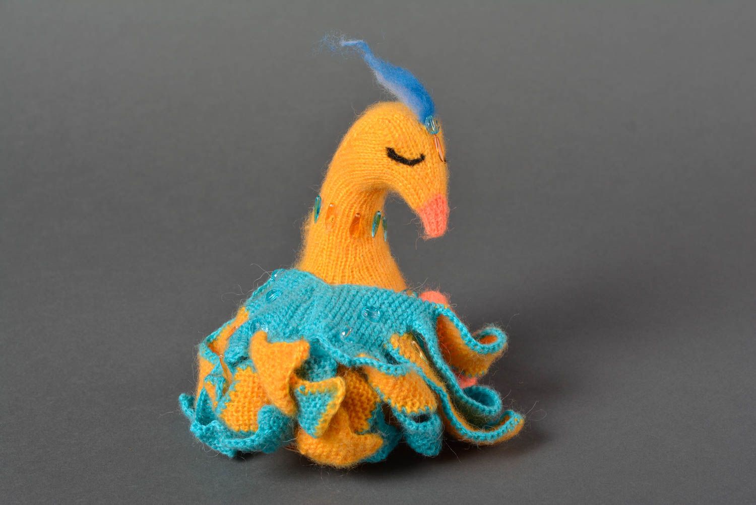 Handmade Strick Kuscheltier Spielzeug Vogel Geschenkidee für Kinder Feuervogel foto 5