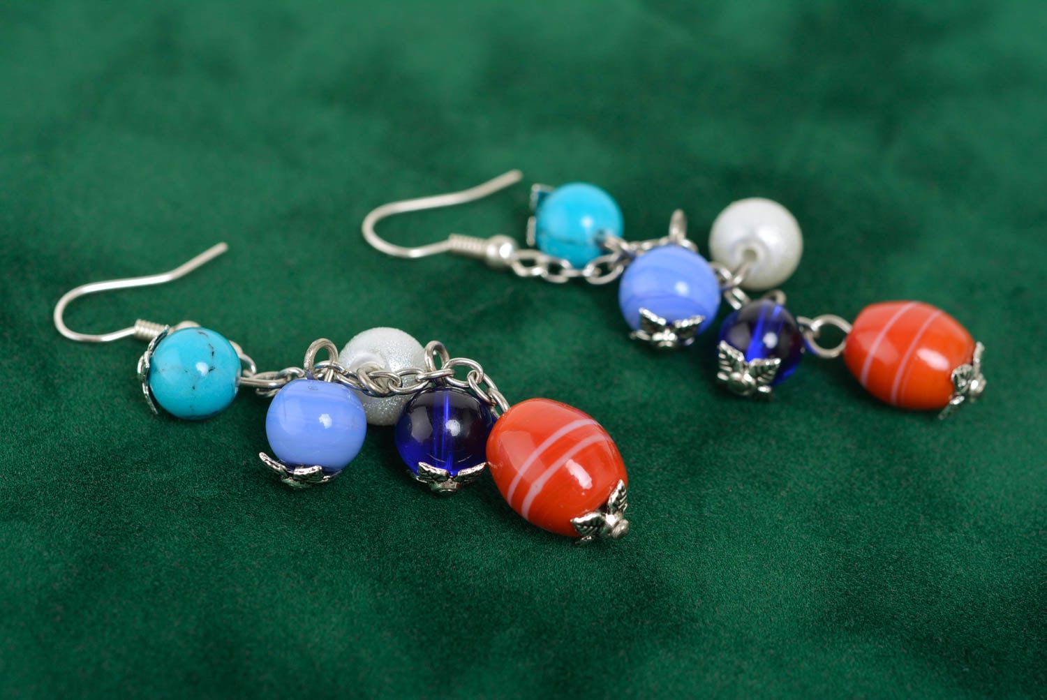 Handmade designer long dangle earrings with ceramic beads colorful photo 3
