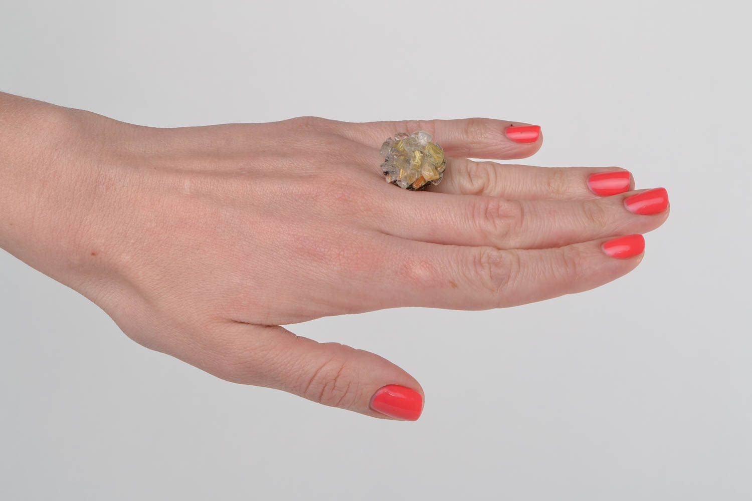 Кольцо с кварцем натуральным камнем хэнд мэйд перстень с регулируемым размером фото 1