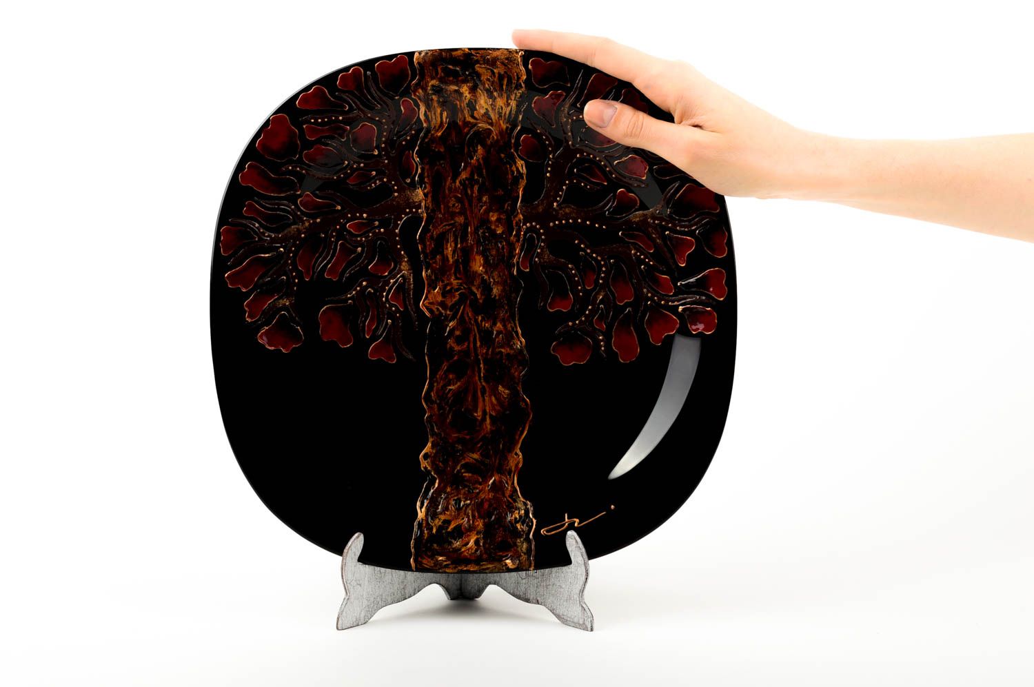 Plato de cristal oscuro hecho a mano vajilla moderna utensilio de cocina foto 2