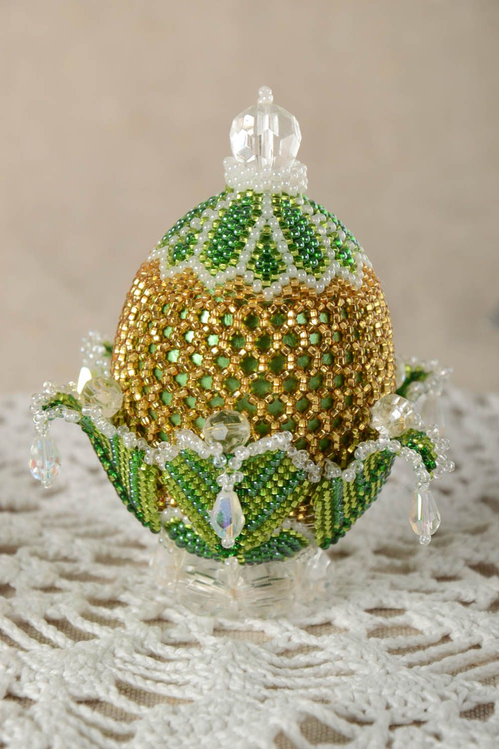 Oeuf de Pâques Oeuf décoré fait main en perles de rocaille vert Déco de Pâques photo 1