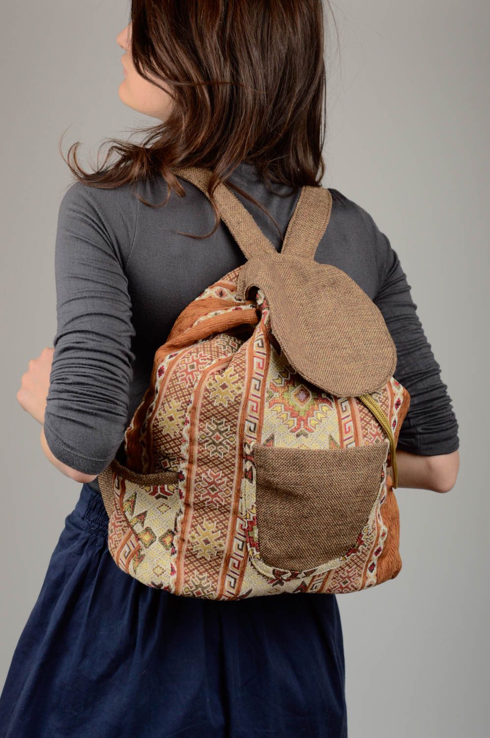 Женский рюкзак ручной работы рюкзак из ткани сумка рюкзак в виде мешка фото 2