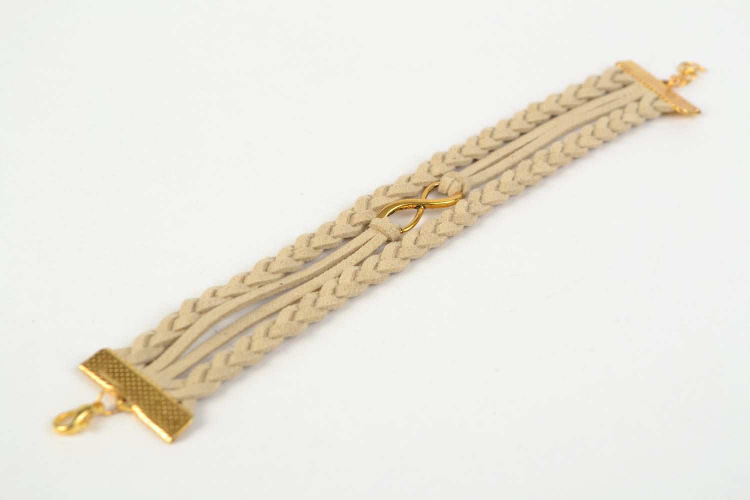 Beige geflochtenes Armband aus Wildleder mit Anhänger Unendlichkeitszeichen handmade foto 5