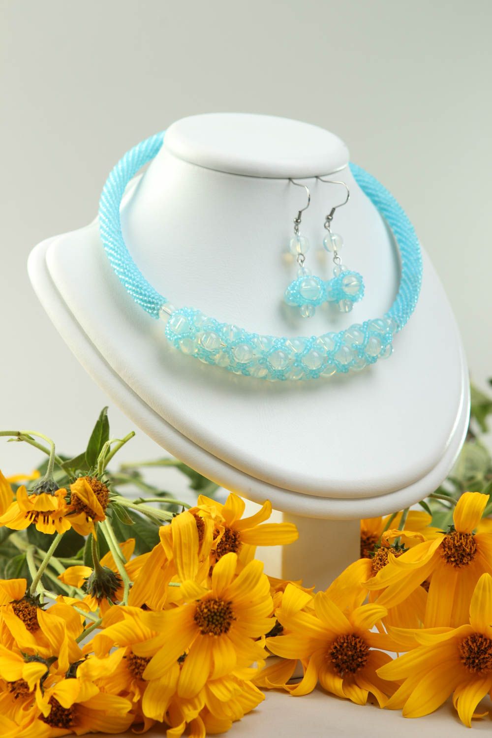 Handmade necklace unusual earrings for girls designer accessory jewelry set photo 1