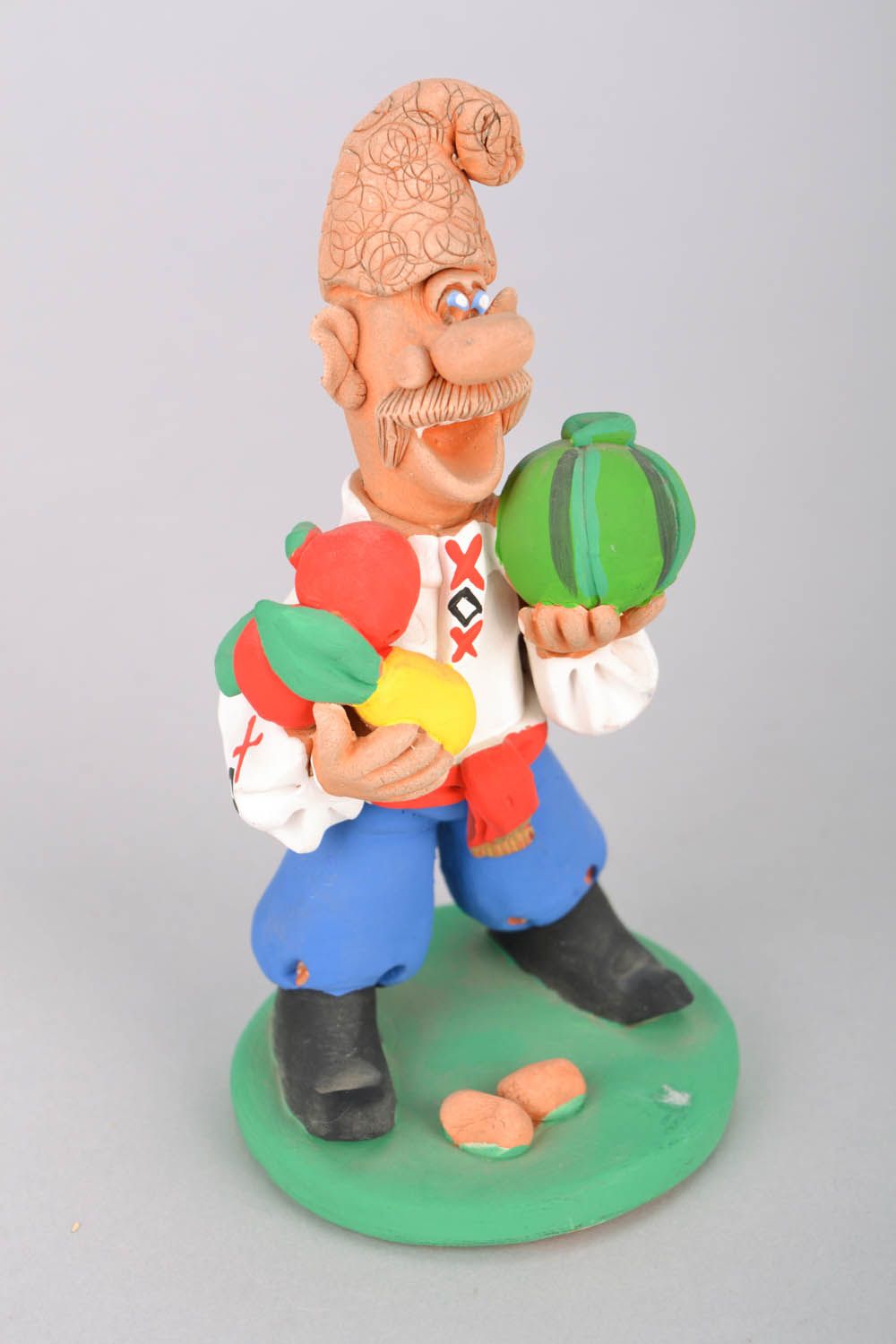 Homemade ceramic statuette Cossack with Fruits photo 3