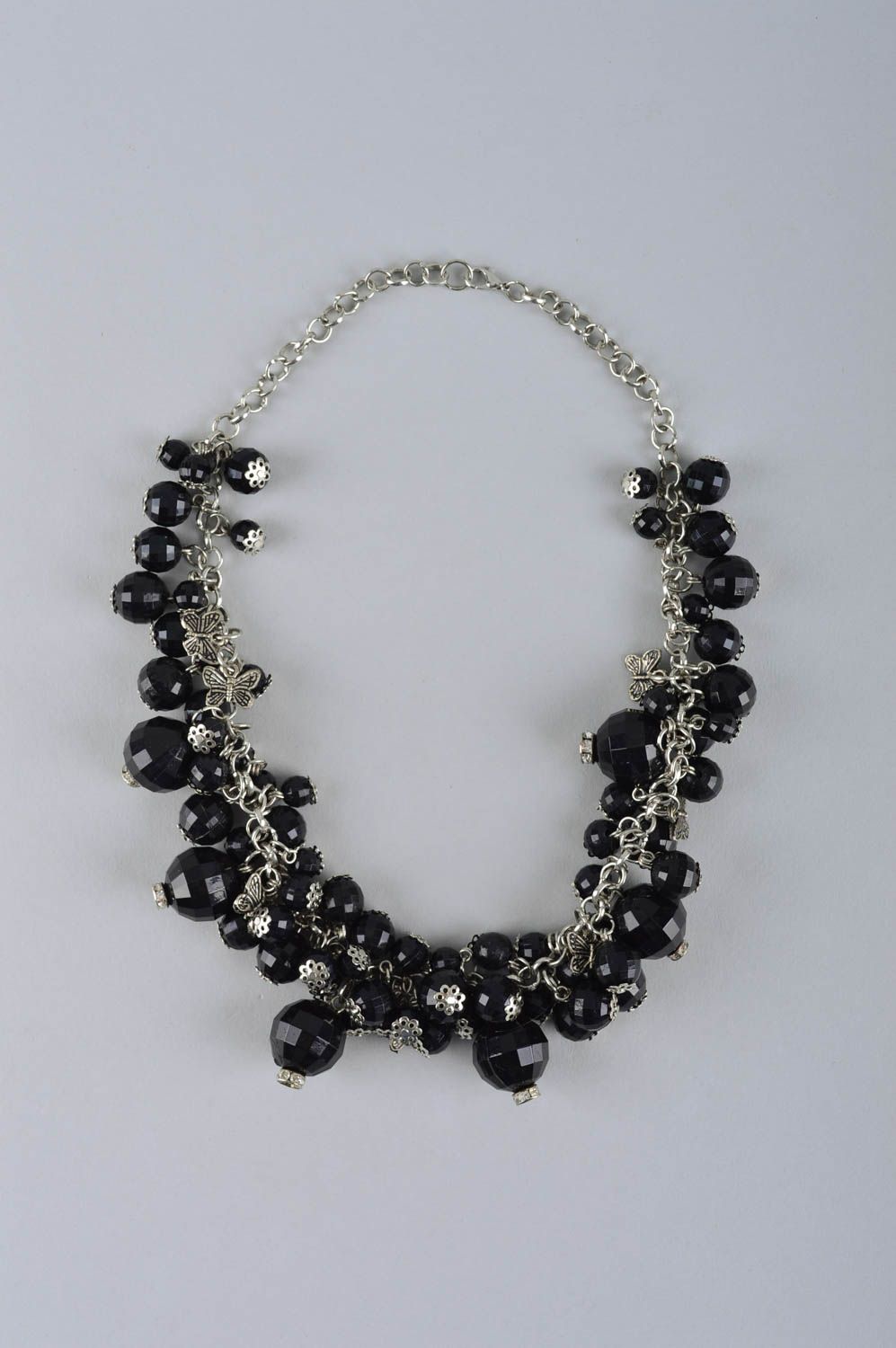 Collier tendance Bijou fait main chaîne perles à facettes noires Cadeau femme photo 2