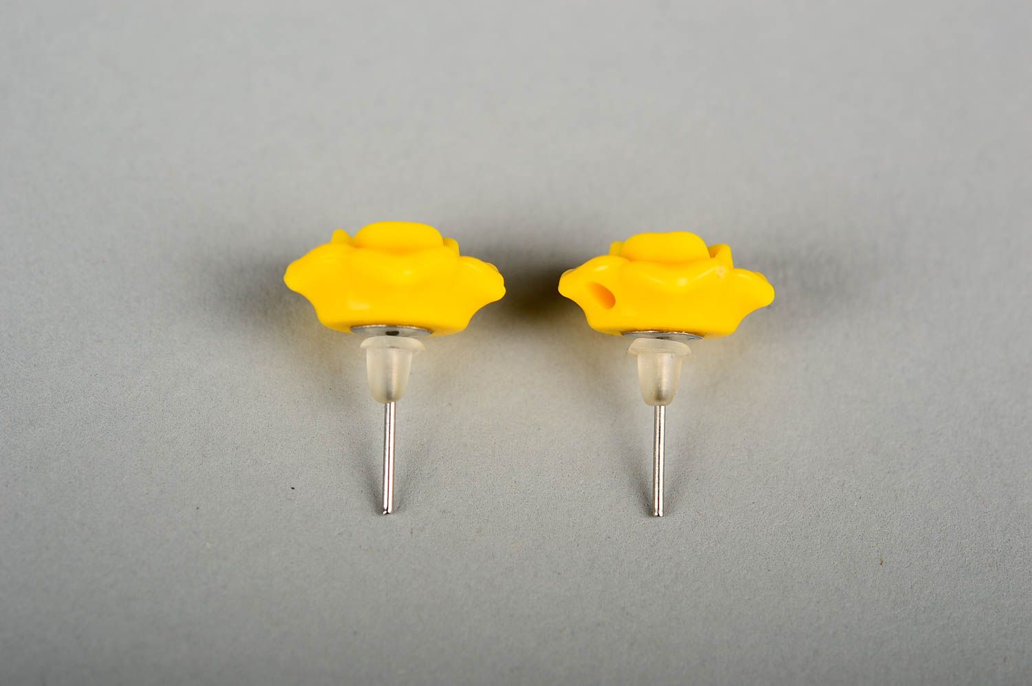 Yellow flower earrings handmade stud earrings designer elegant jewelry photo 3