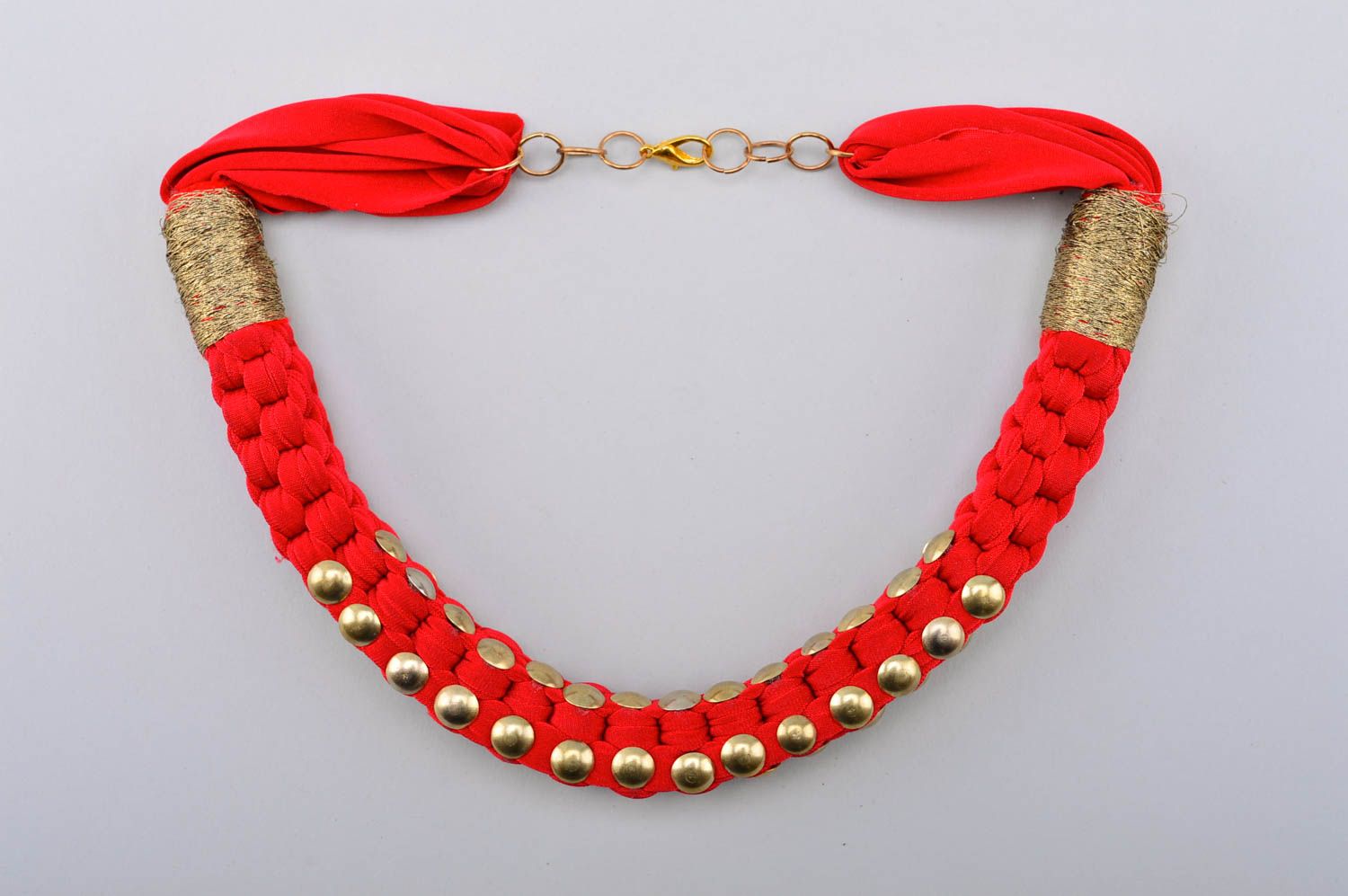 Collier textile Bijou fait main rouge biflex métal original Cadeau pour femme photo 2