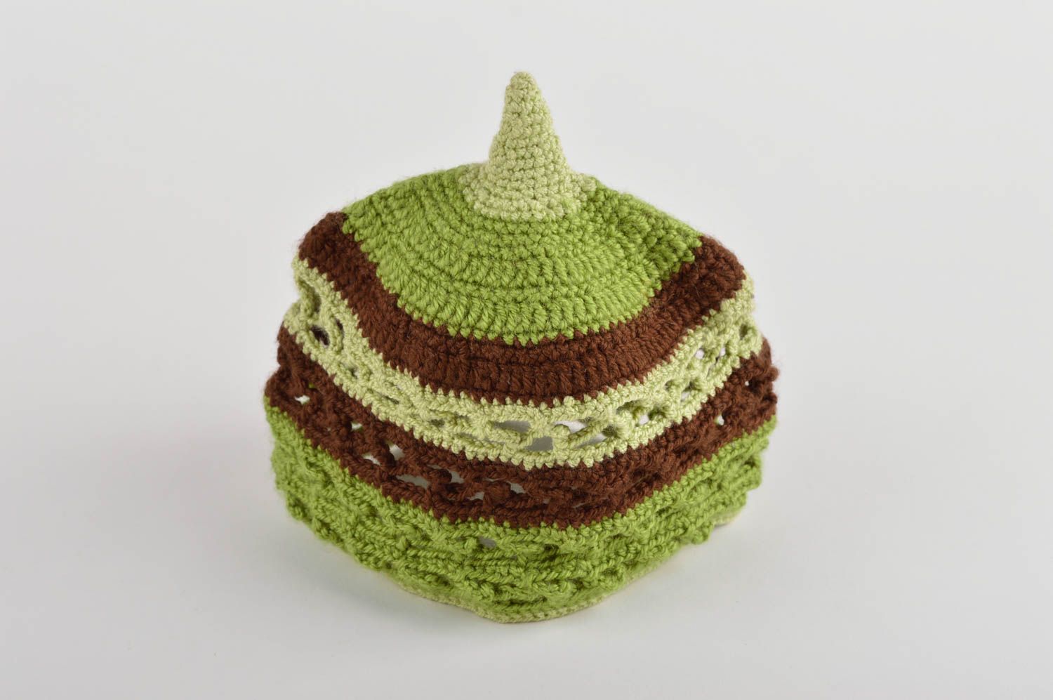 Bonnet tricot Chapeau fait main ajouré vert de fils de coton Vêtement femme photo 3