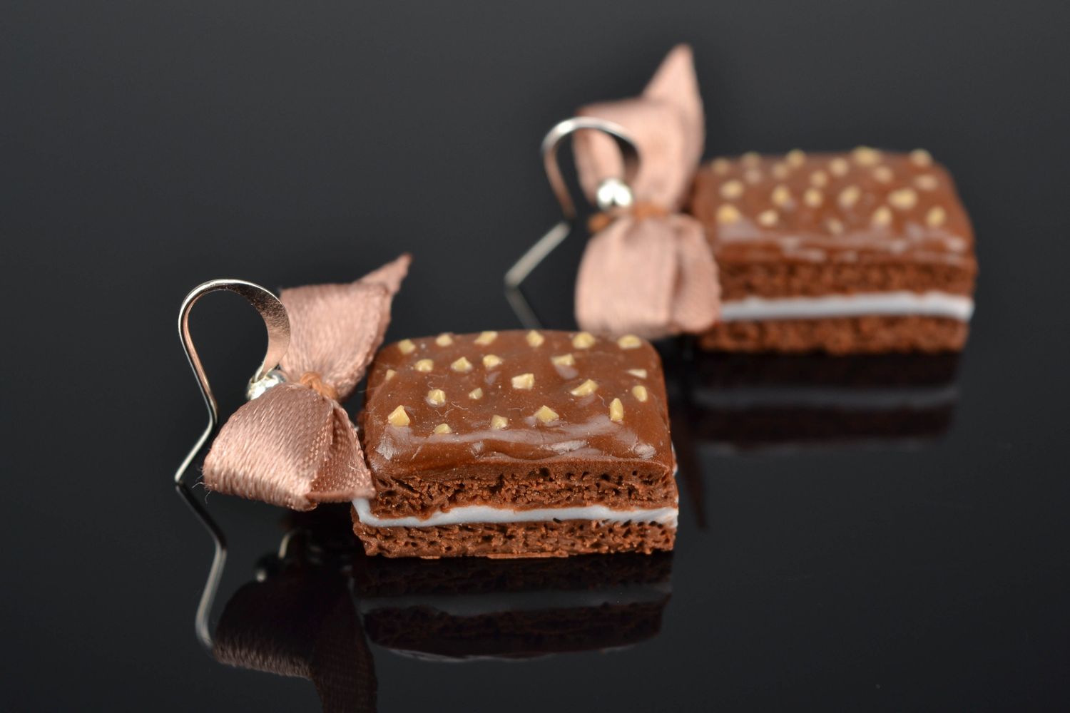 Polymer clay earrings in the shape of chocolate cakes photo 1