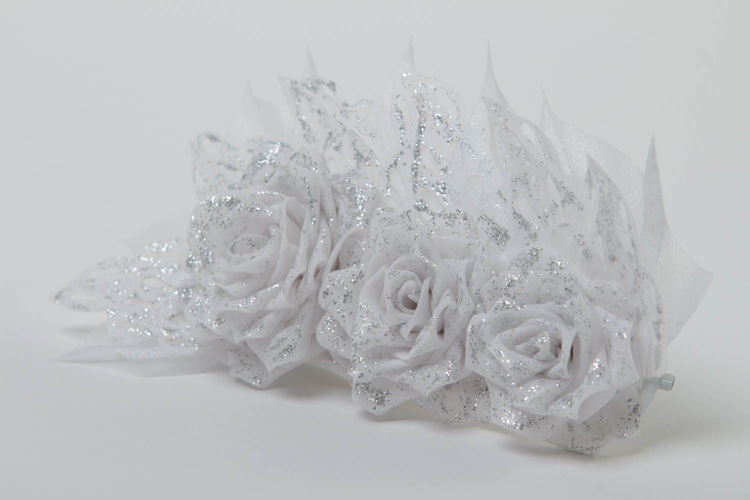 Handmade Haarspange Blume Damen Modeschmuck Accessoire für Haare weiß aus Atlas foto 3
