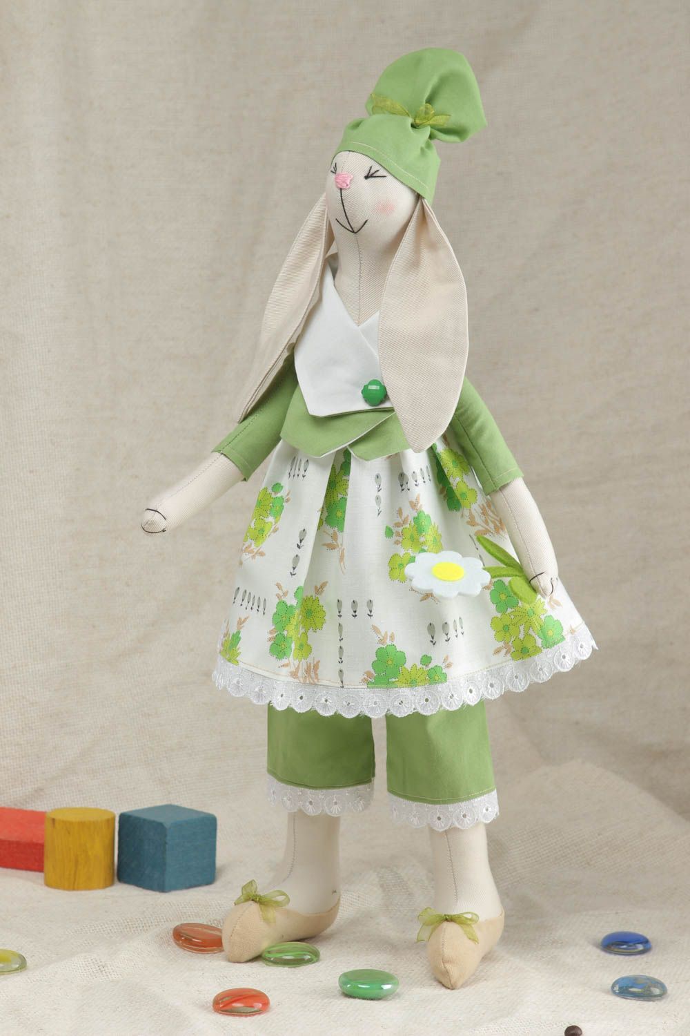 Fabric soft toy Rabbit in Green photo 5