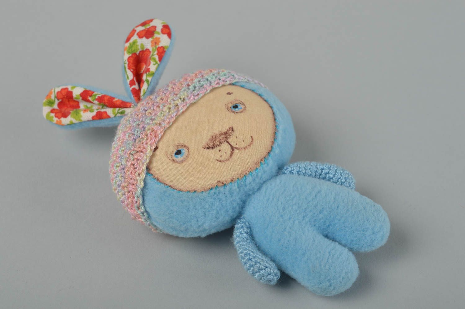 Игрушка заяц ручной работы детская игрушка хлопковая мягкая игрушка голубая фото 5