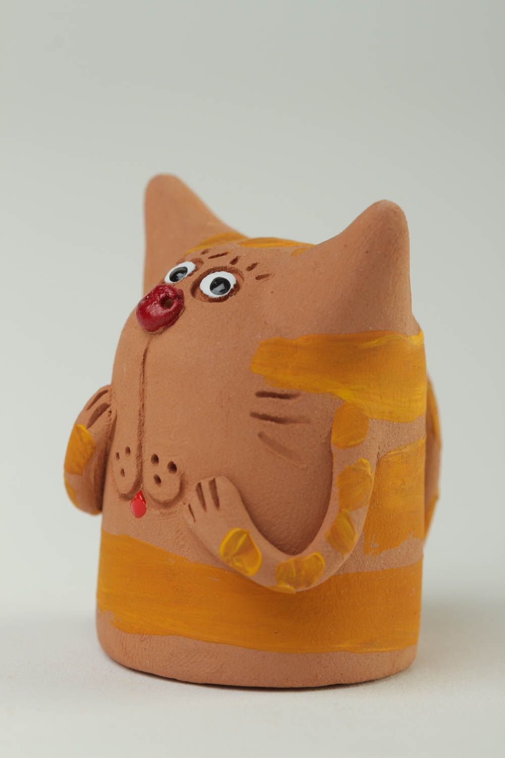 Statuette décorative Figurine fait main Déco maison chat brun en argile photo 2