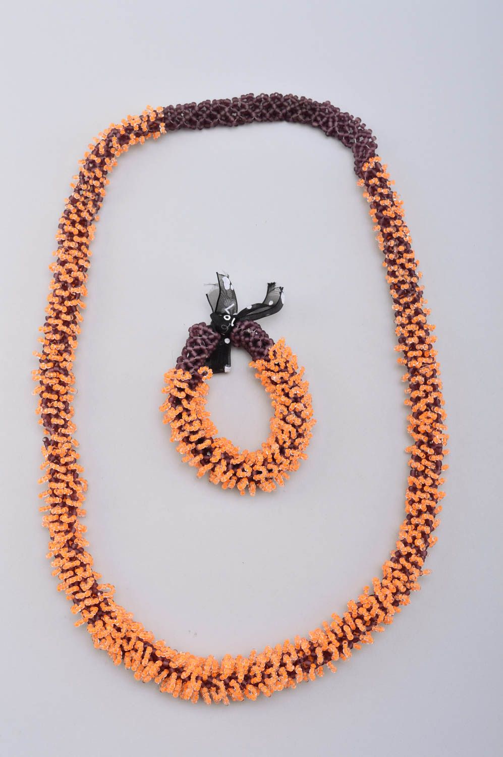 Parure de Bijoux en perles de rocaille fait main Collier et bracelet orange photo 2