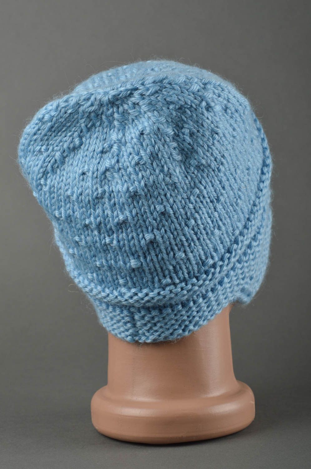 Вязаная шапка ручной работы шапка для мальчиков зимняя шапка голубая на уши фото 2