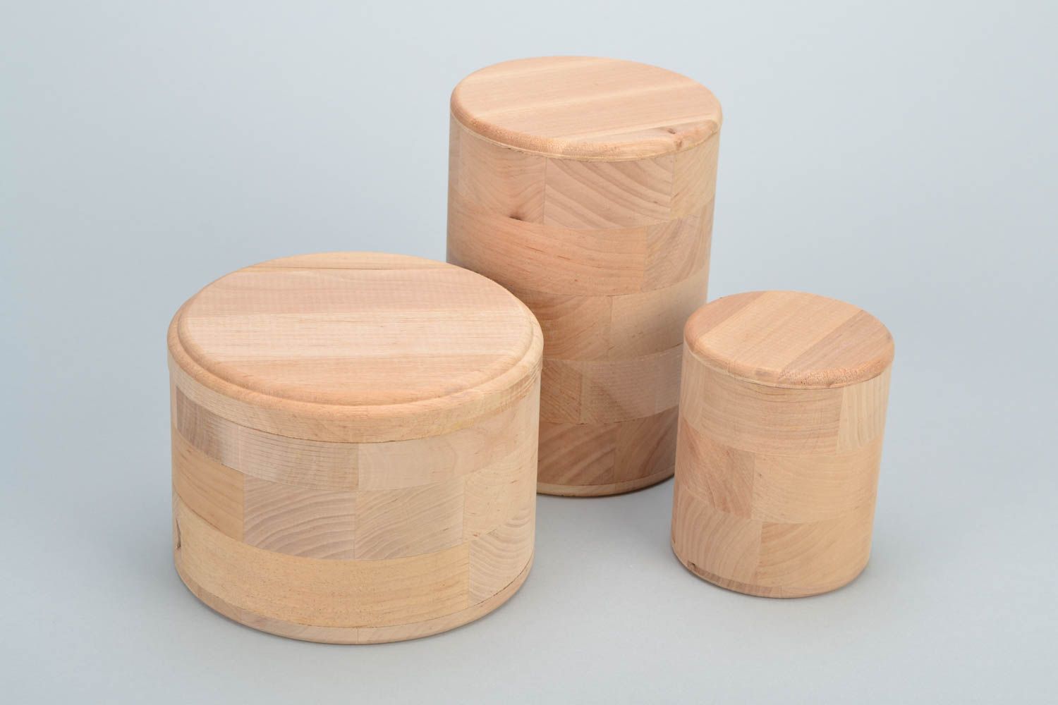 Set of 3 unfinished wooden containers for kitchen craft blanks for decoration photo 1