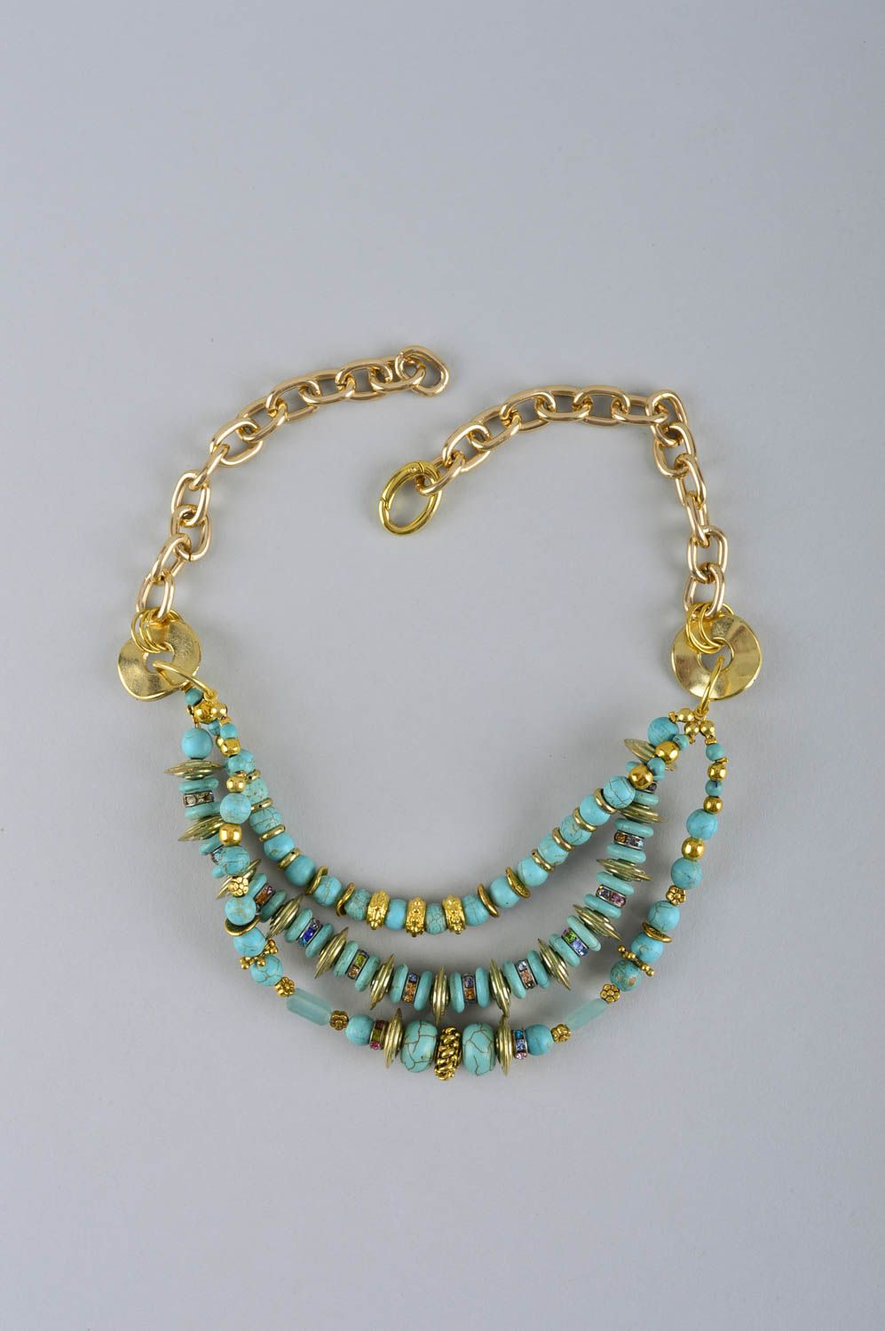 Handmade turquoise beaded necklace unique designer bijouterie present for woman photo 5