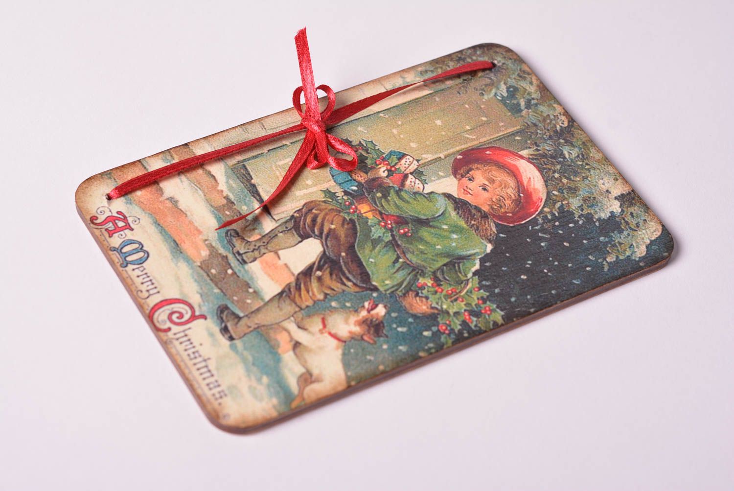 Handmade Geschenk Grußkarte Weihnachten schöne Grusskarte aus Holz Decoupage foto 3