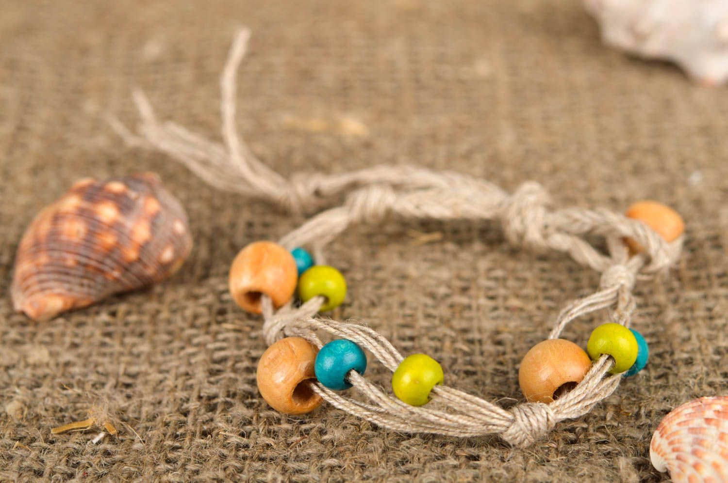 Colorful handmade wooden beaded wrist three-layer rope bracelet  photo 1