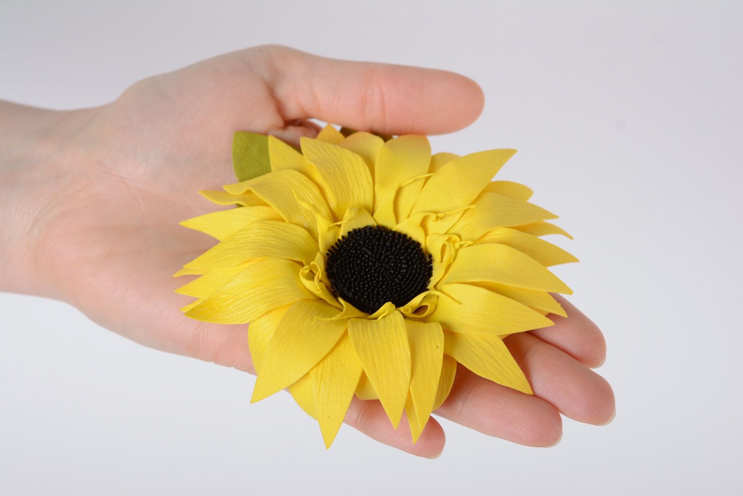 Bright stylish handmade foamiran fabric flower hair clip of yellow color photo 2