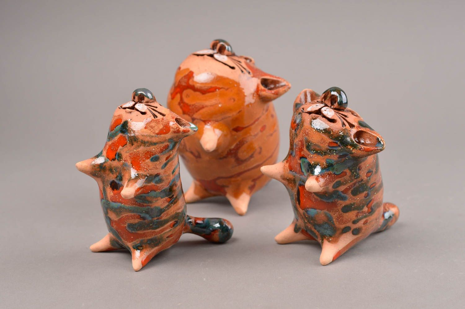 Фигурки животных статуэтки ручной работы глиняные статуэтки 3 шт коты набор фото 4