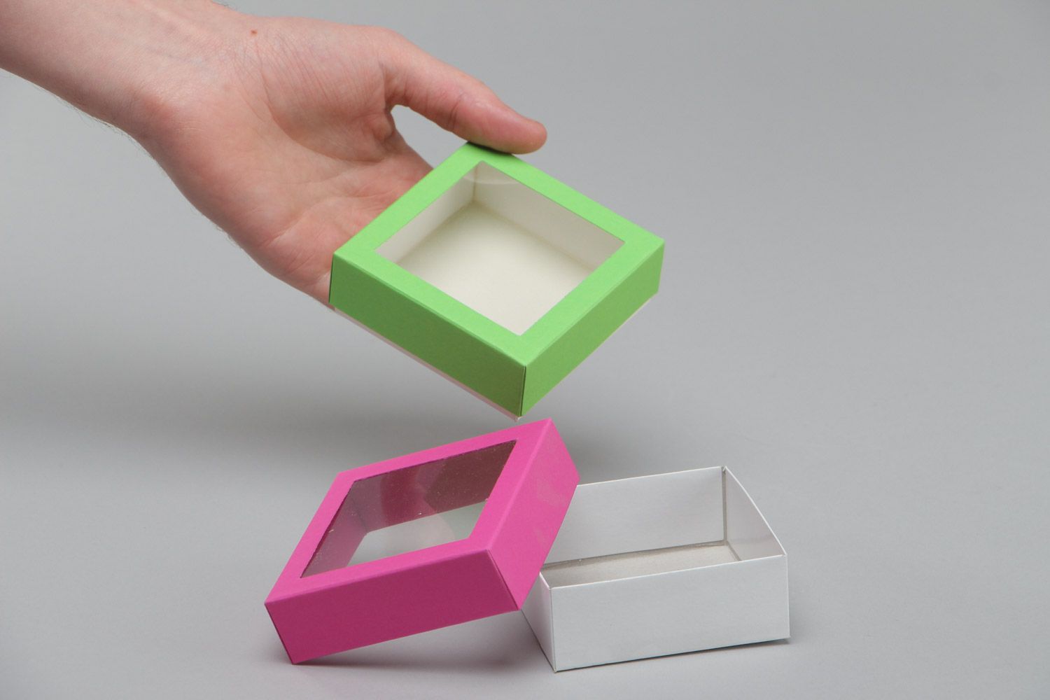 Petites boîtes pour cadeaux en carton PVC rose verte 2 pièces faites main photo 5