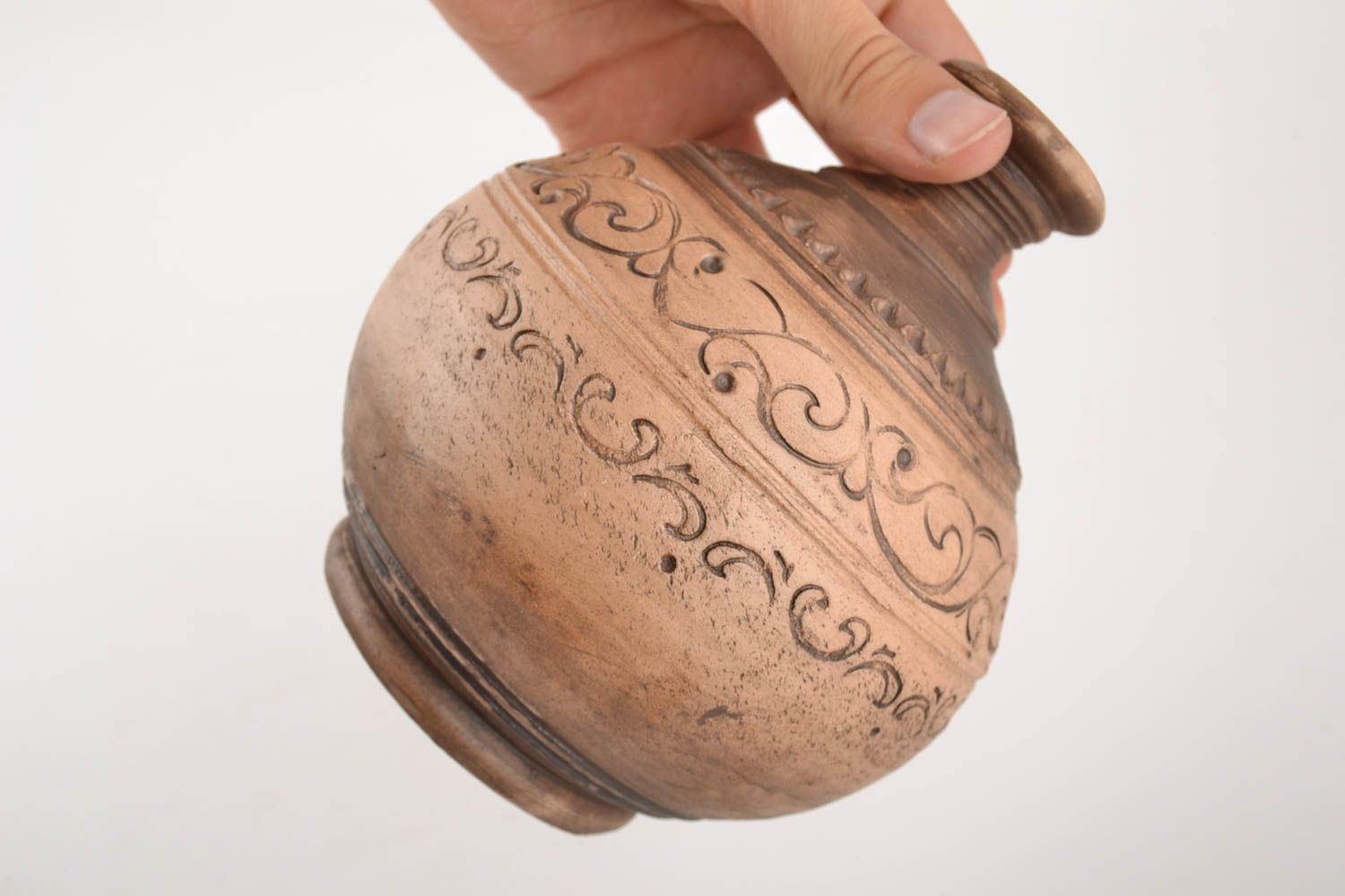 25 oz ceramic wine ball shape carafe made of white clay 1,5 lb photo 4